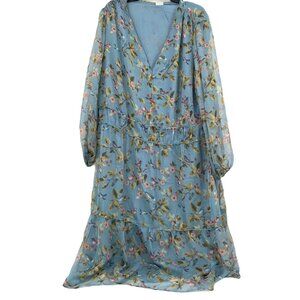 Pleione Blue Floral V-Neck Sundress | Size XXL